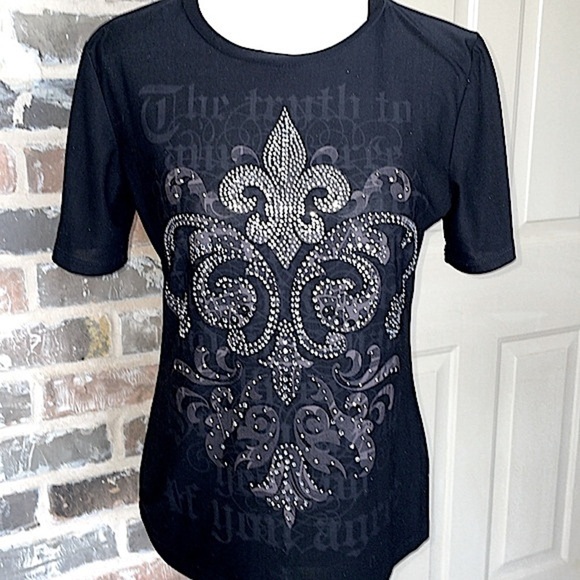 Embellished Rhinestone French Quarter Mardi Gras New Orleans Fleur De Lis Top SM - Picture 2 of 13